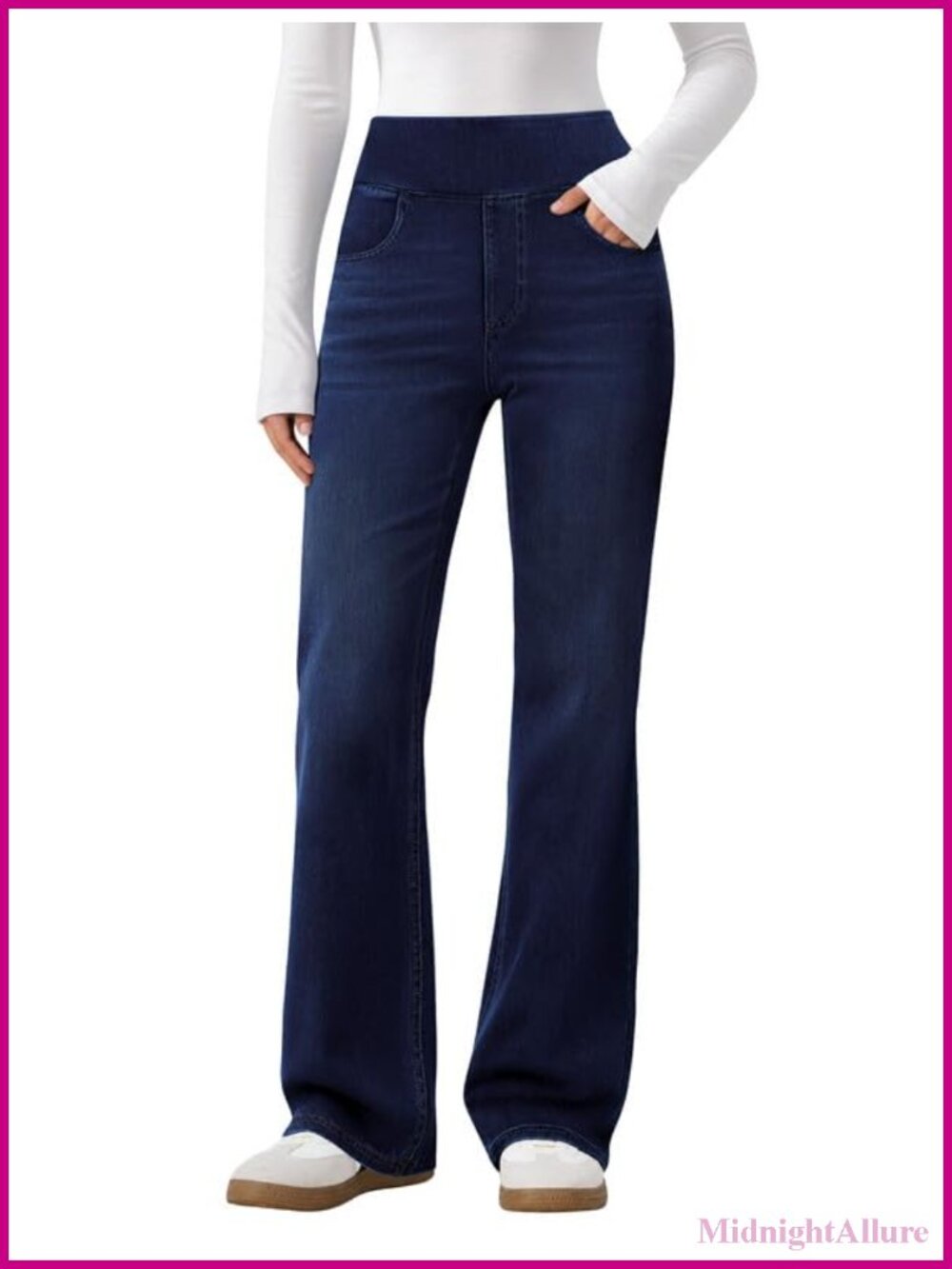 Women's Pull On Bootcut Stretchy Jeans High Rise Flare Denim Pants